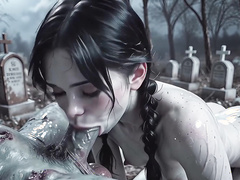 Wednesday and his dead friends try every hole to the depths, Wednesday vs Zombie, Double Penetration by AiPorn