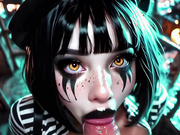 Gothic girl repeatedly performs oral sex with boyfriend in a public carnival by Alberist