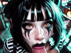Gothic girl repeatedly performs oral sex with boyfriend in a public carnival by Alberist