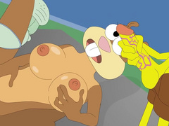 Top-notch doll Sandy adores group sex (SpongeBob, Squidward)
