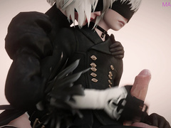 Handjob, 2B 9S from Nier by MagMallow